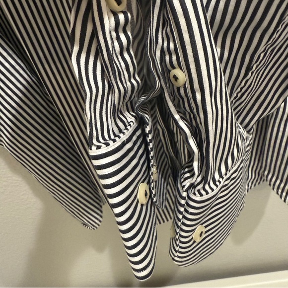 Peter Millar Shirt Mens Size Large Shirt Black Striped Button Down Cotton - Picture 4 of 5